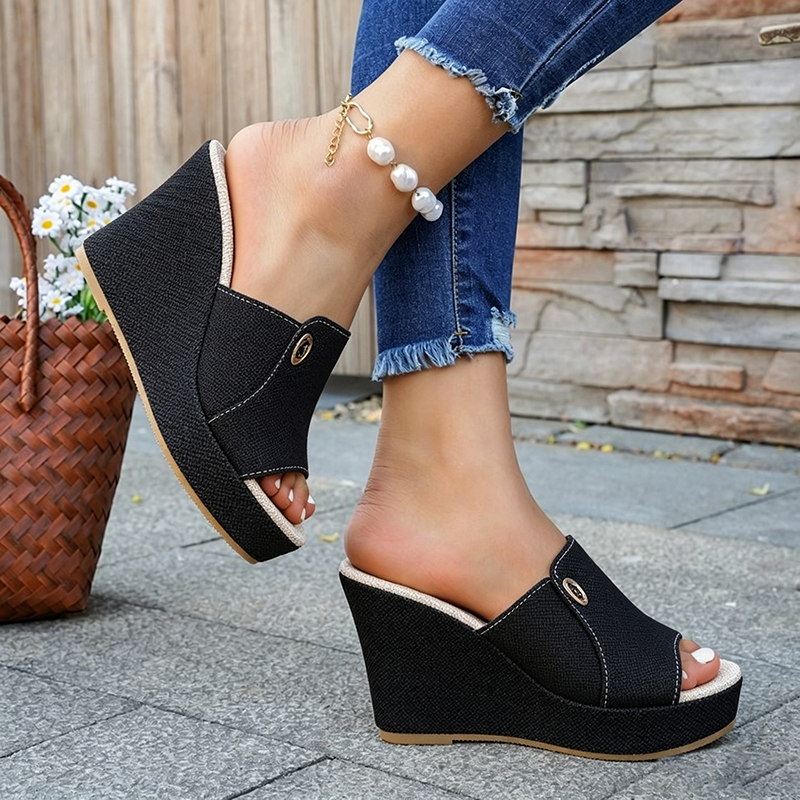 Womens Espadrille Wedge Sandals Open Toe Linen Fabric Platform Slides Slip On High Heel Casual Dress Sandals