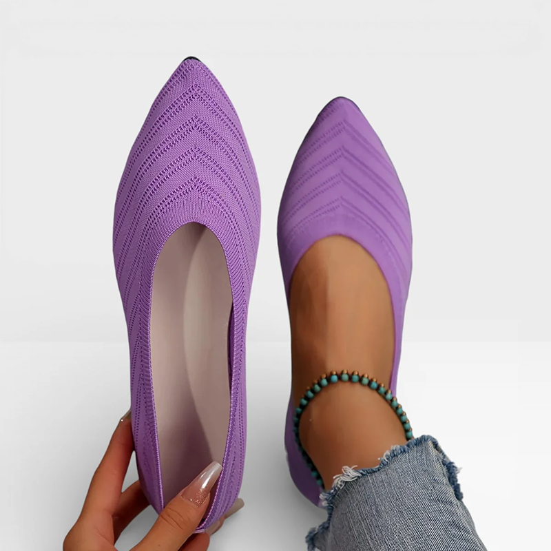 Breathable Knit Pointed Toe Flat Shoes Comfort Slip On Walking Flats for Women