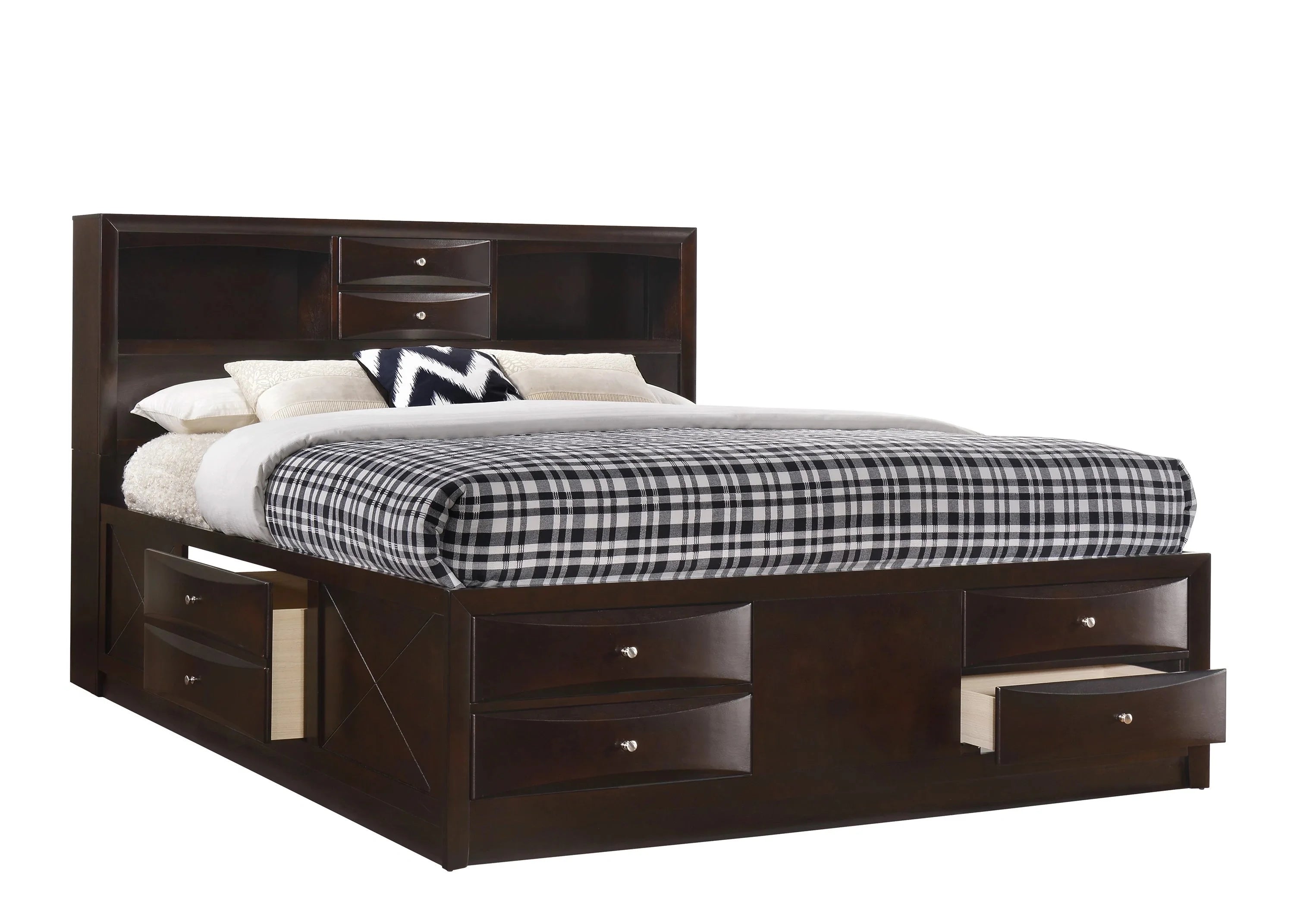 King Size 4pc Wooden Bed Set with Storage Drawers R837677