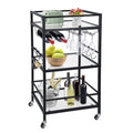 Gold 3 Tier Mirrored Rolling Bar Cart Y7477