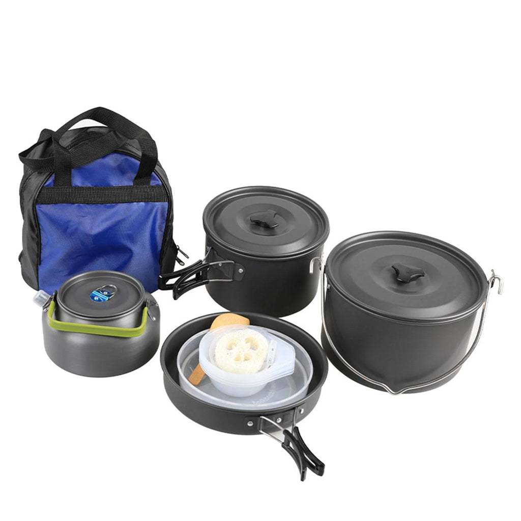 Portable Aluminum Camping Cookware Set with Teapot and Pan V422