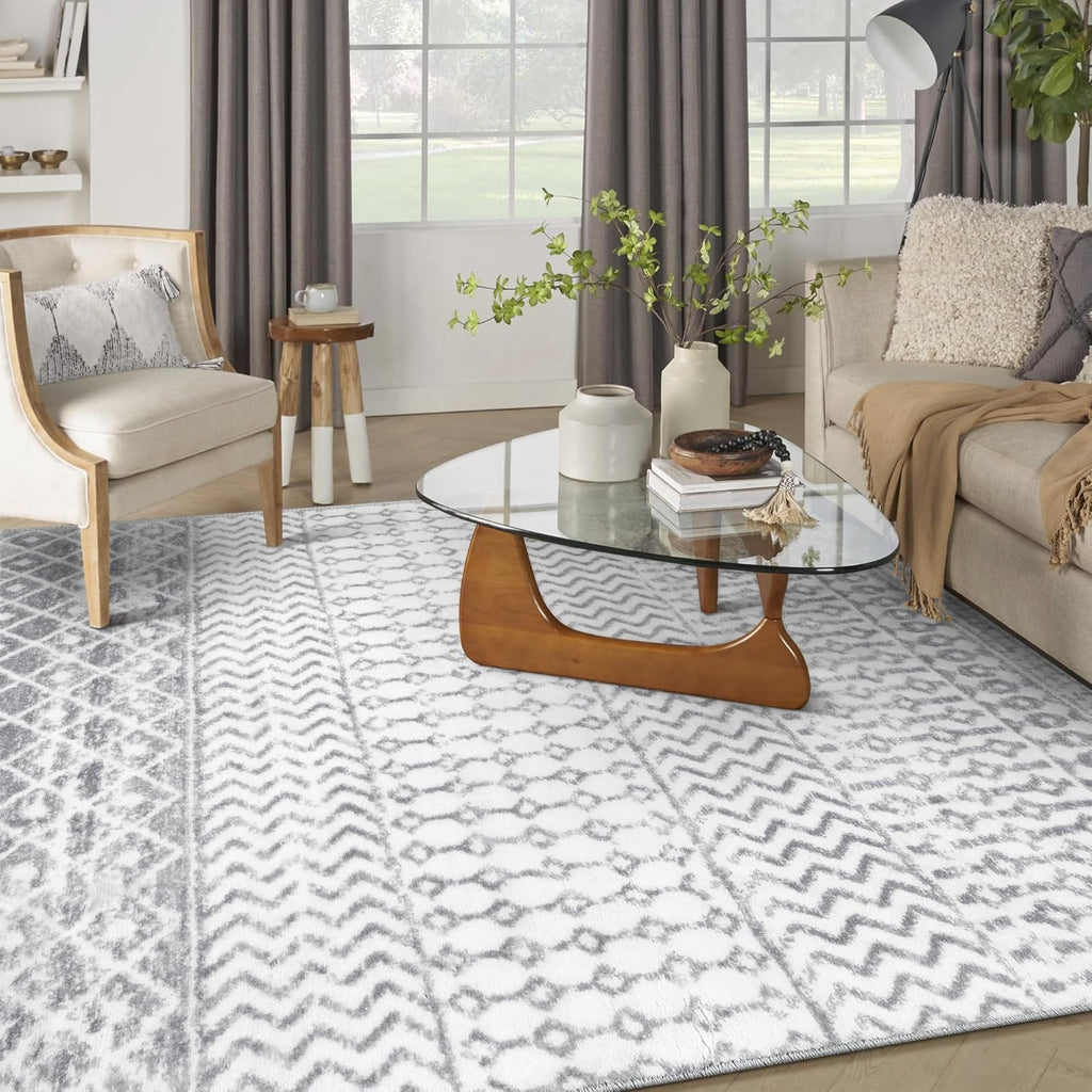 Moroccan Area Rug 8x10, Soft Non-Slip Low-Pile Washable Distressed Rug X8756
