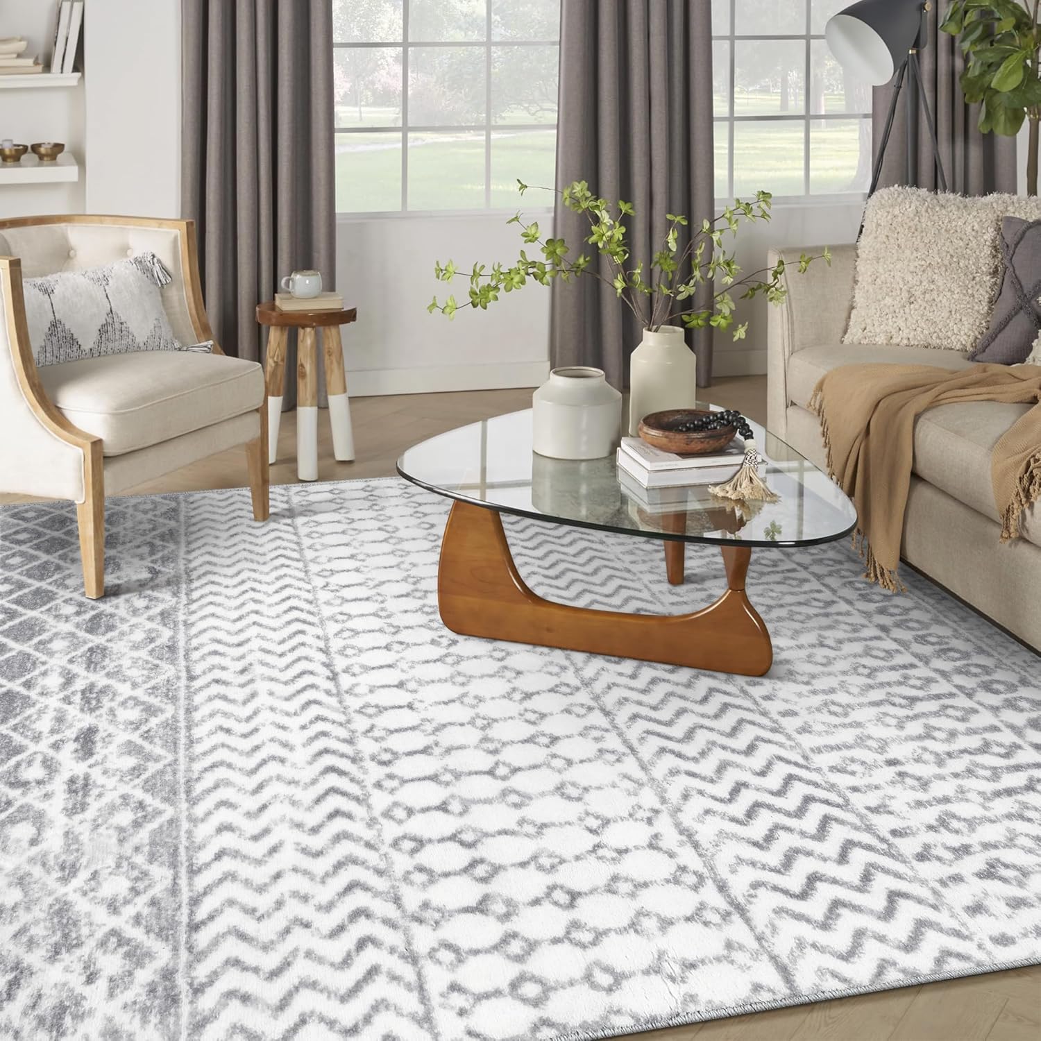 Moroccan Area Rug 8x10, Soft Non-Slip Low-Pile Washable Distressed Rug X8756