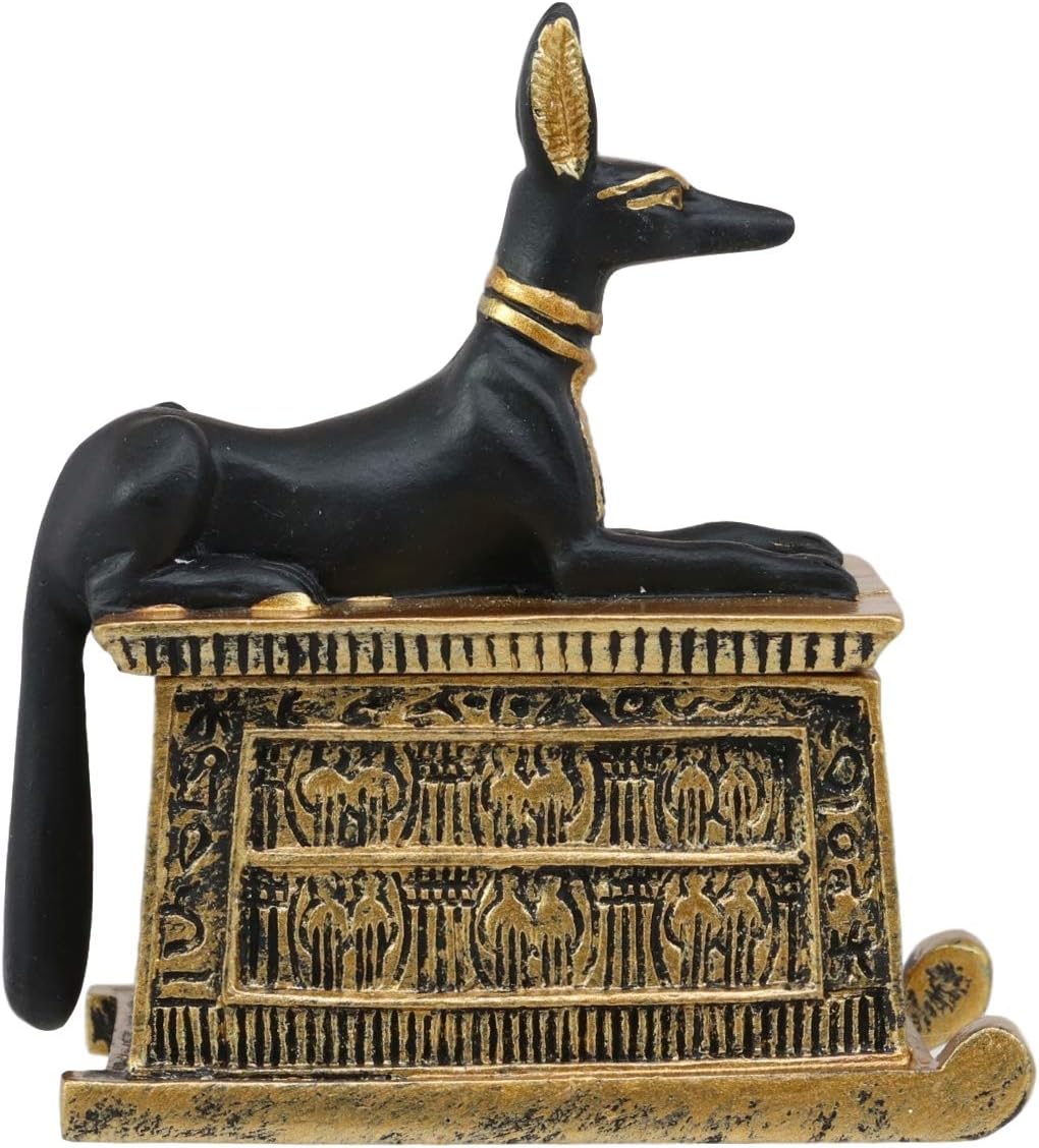 Black And Gold Finish Anubis Dog Cartouche Box Figurine Y6137