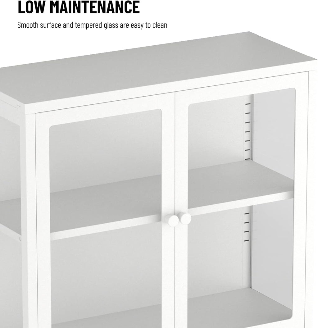 4-Door White Tempered Glass Storage Cabinet with Adjustable Shelves T118