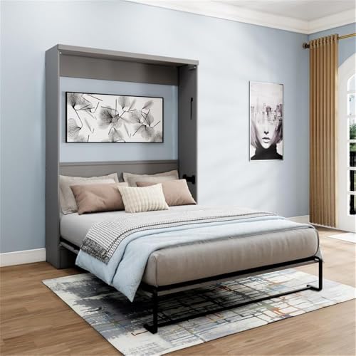 Queen Size Gray Solid Wood Murphy Wall Bed A5539
