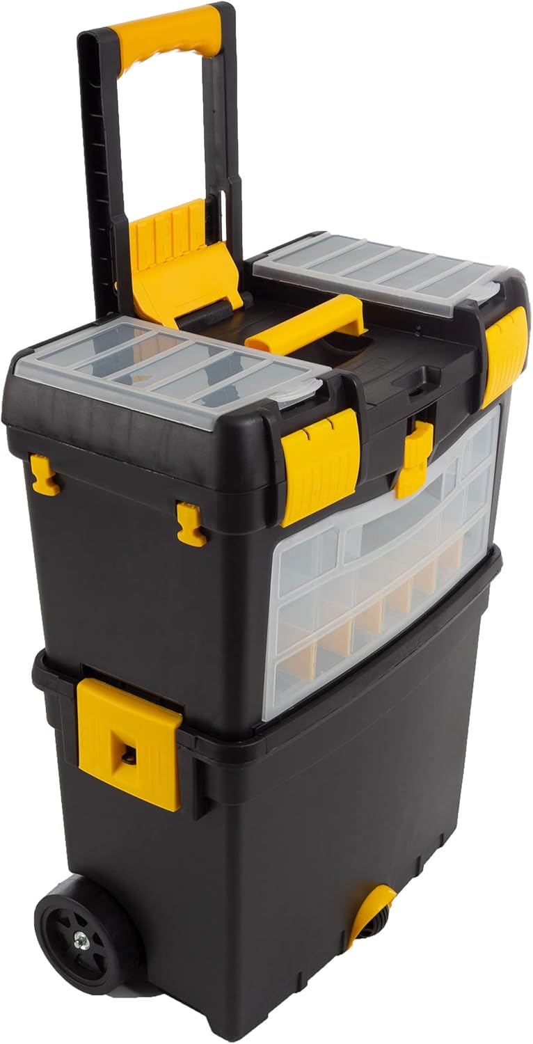 Rolling Tool Box with Wheels, Foldable Handle, and Removable Top A619