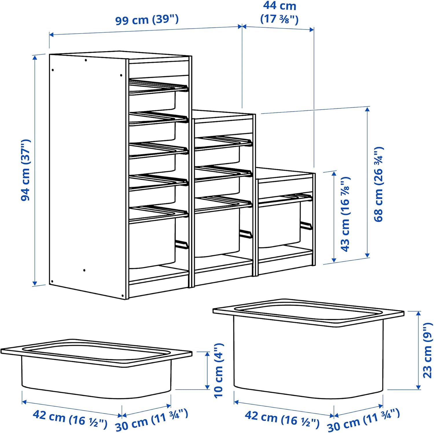 White 99x44x94 cm Storage Combination with Boxes O602