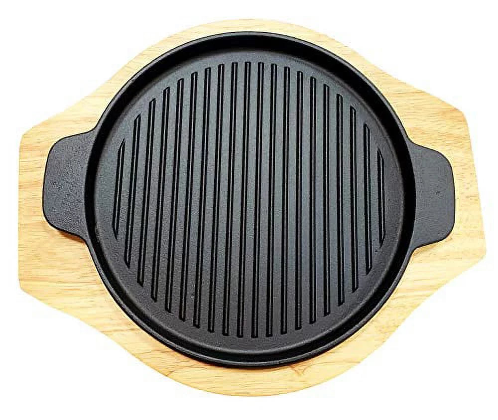 9.25 Inch Cast Iron Grill Pan with Rubber Wood Underliner I362