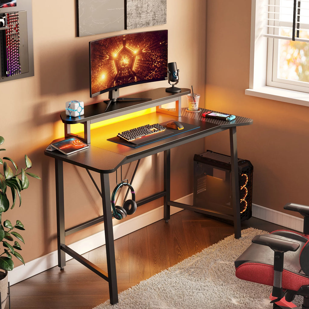 Black 50 Inch Gaming Desk with LED Lights Q9664
