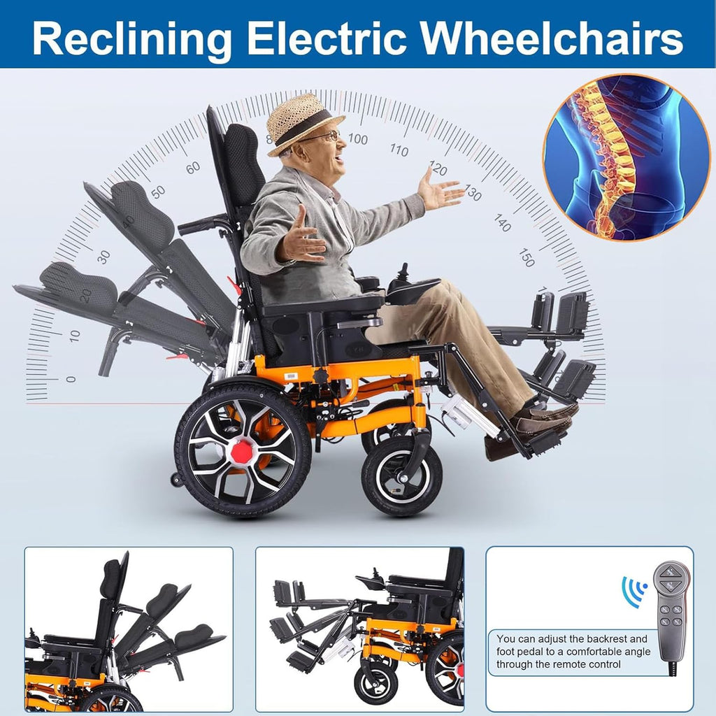 Reclining Foldable Electric Wheelchair with Adjustable Backrest and Pedal, 500W Motor, 20 Mile Range, 12AH Lithium Battery Z73394