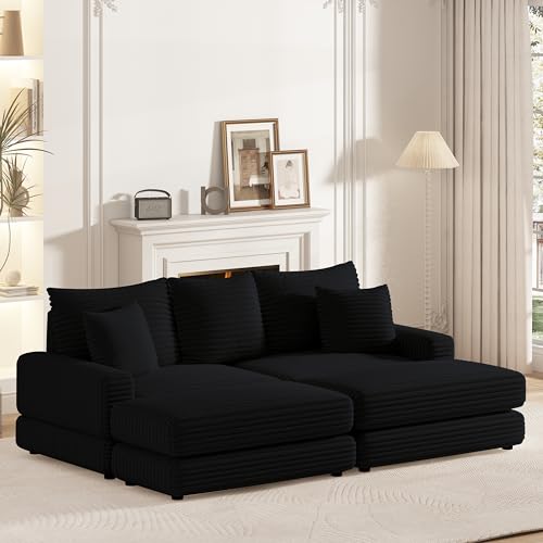 Beige Convertible Sectional Sofa Couch with Ottoman C844