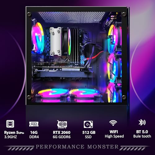 Gaming PC Desktop, GeForce RTX 2060 Super 8G, Intel Core I7 8th up to 4.1GHz, 16G DDR4, 1T SSD, WiFi 6, RGB Fan x6, Windows 11 Home Z997