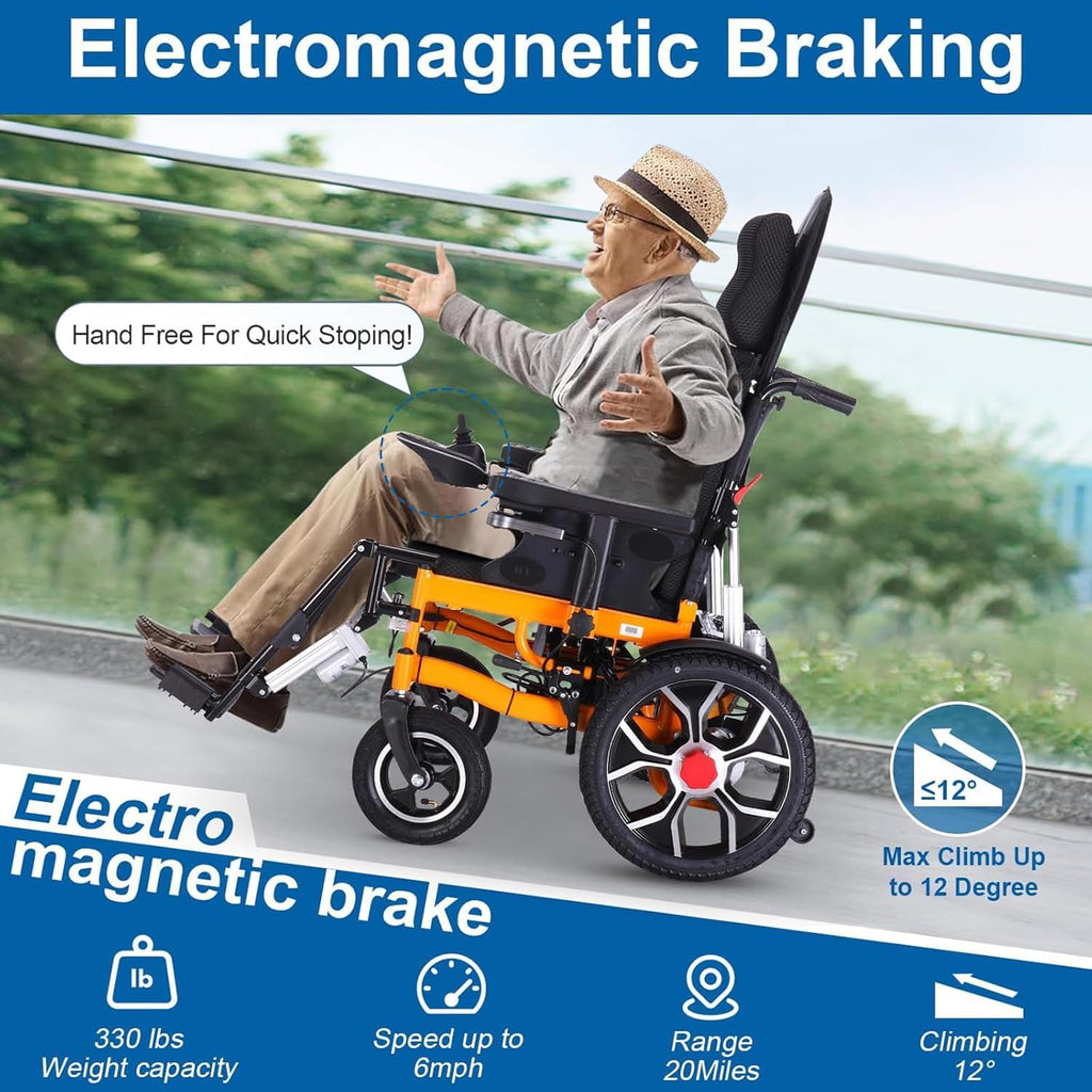 Reclining Foldable Electric Wheelchair with Adjustable Backrest and Pedal, 500W Motor, 20 Mile Range, 12AH Lithium Battery Z73394