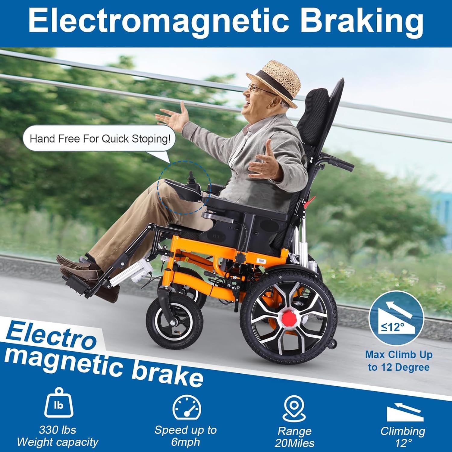 Reclining Foldable Electric Wheelchair with Adjustable Backrest and Pedal, 500W Motor, 20 Mile Range, 12AH Lithium Battery Z73394