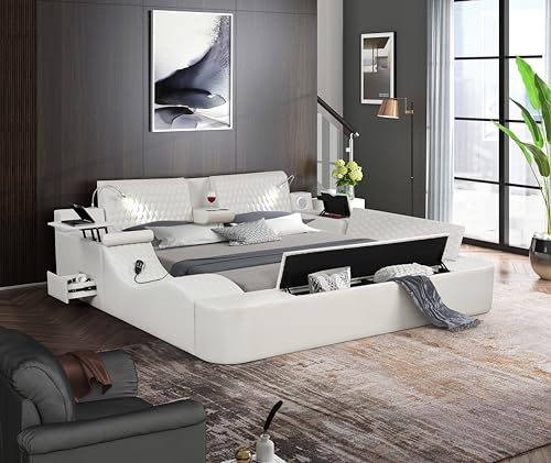 Black King Bed Frame with Adjustable Headboard and Storage Shelf B285