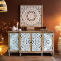 Natural Wood 4-Door Distressed Accent Cabinet with Adjustable Shelves S743432