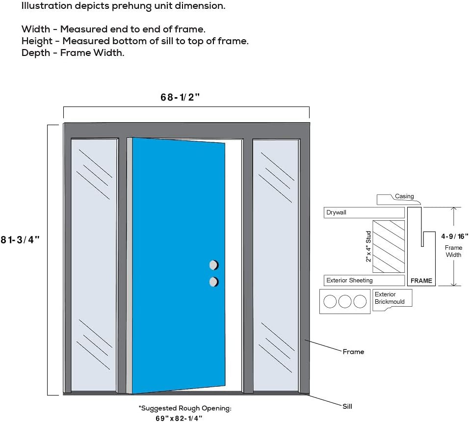 64" x 80" Fiberglass Smooth Primed 4-Lite Frosted Glass Prehung Front Door with Two Sidelites B322975