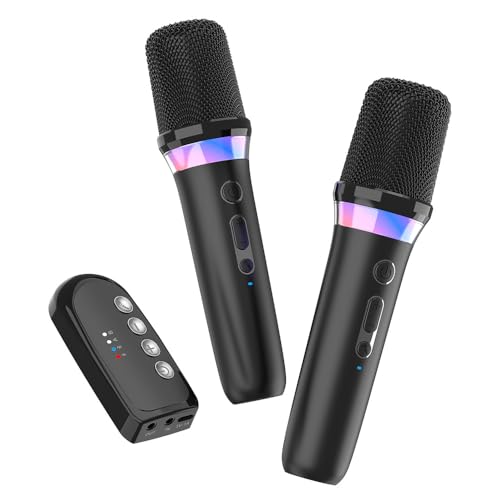 Dual Handheld Rechargeable Karaoke Microphone with 3.5mm Aux in and Out Receiver, Black Z63244