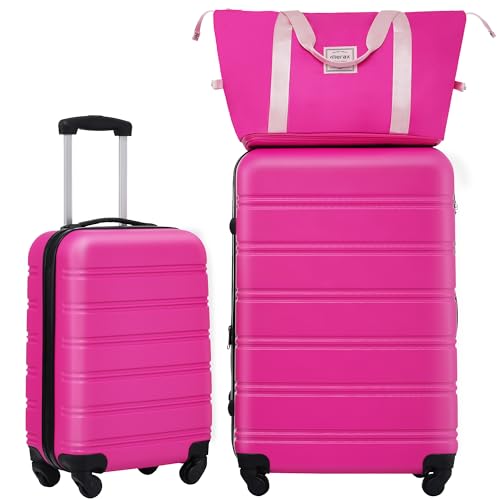 3 Piece Hardside Expandable Suitcase Set with Spinner Wheels and TSA Lock, 20 24 28 Inch, Rose Pink X47397