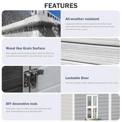 Gray 8x6x7 FT Outdoor Resin Storage Shed with Floor W24312
