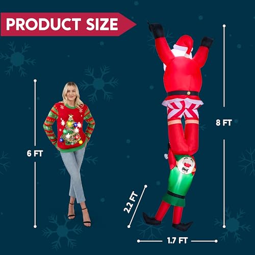 8 FT Hanging Christmas Inflatable Reindeer and Climbing Santa with Build-in LED B19044