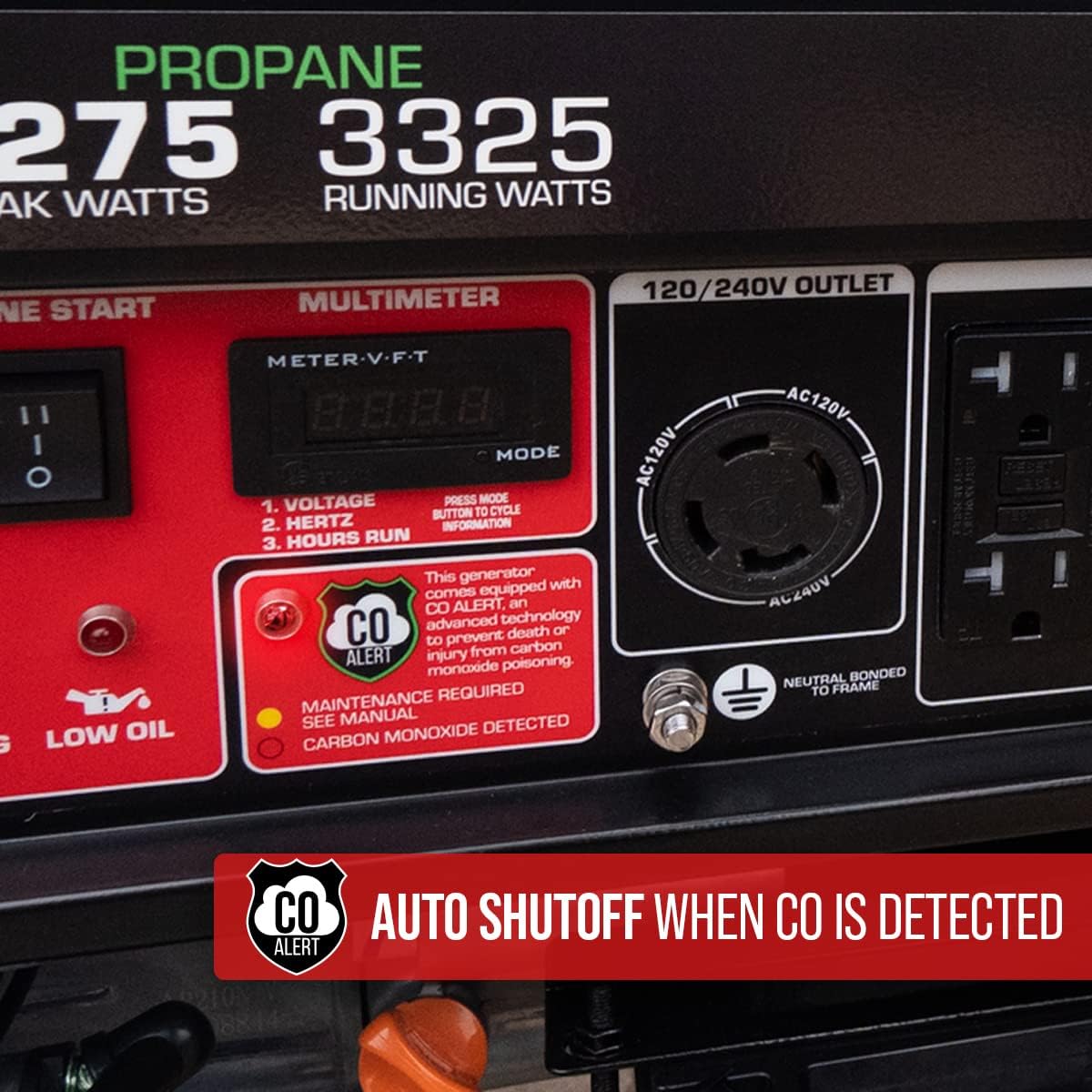 Dual Fuel Portable Generator 4850 Watt Gas or Propane Electric Start Red Black O51681