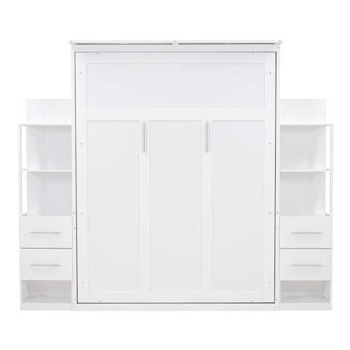 Gray Queen Size Wood Murphy Bed with LED Lights A229