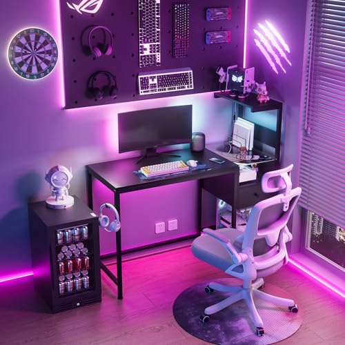 Black Reversible Gaming Desk with LED Lights & Power Outlets K369483