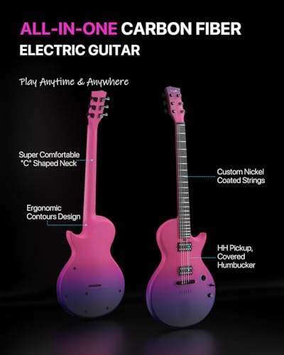 39" Smart Electric Carbon Fiber Guitar with 15W Wireless Speaker and Gig Bag J41062