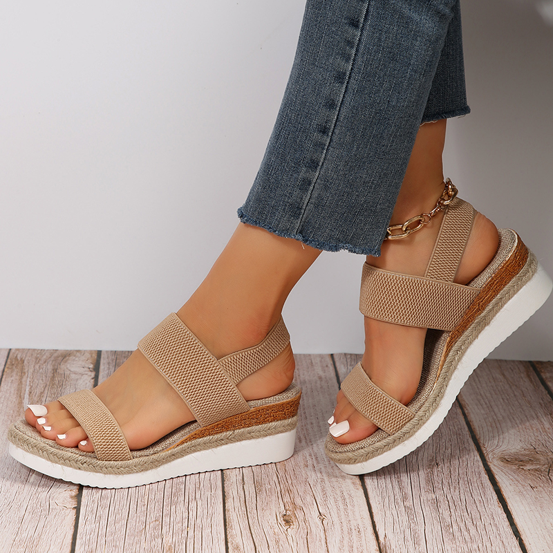Women's Elastic Strap Wedge Sandals Open Toe Espadrille Platform Summer Casual Shoes