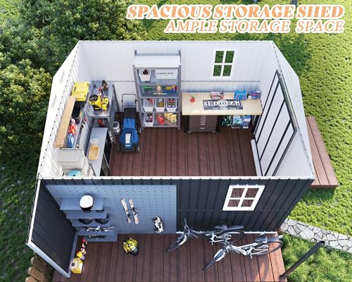 Dark Grey/White Metal Storage Shed with Sliding Doors F3841
