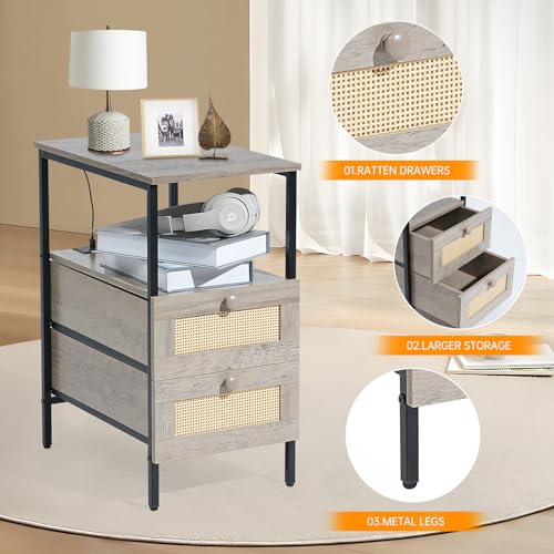 Narrow Side Table with 2 Wooden Drawers USB Ports and Power Outlets T598957