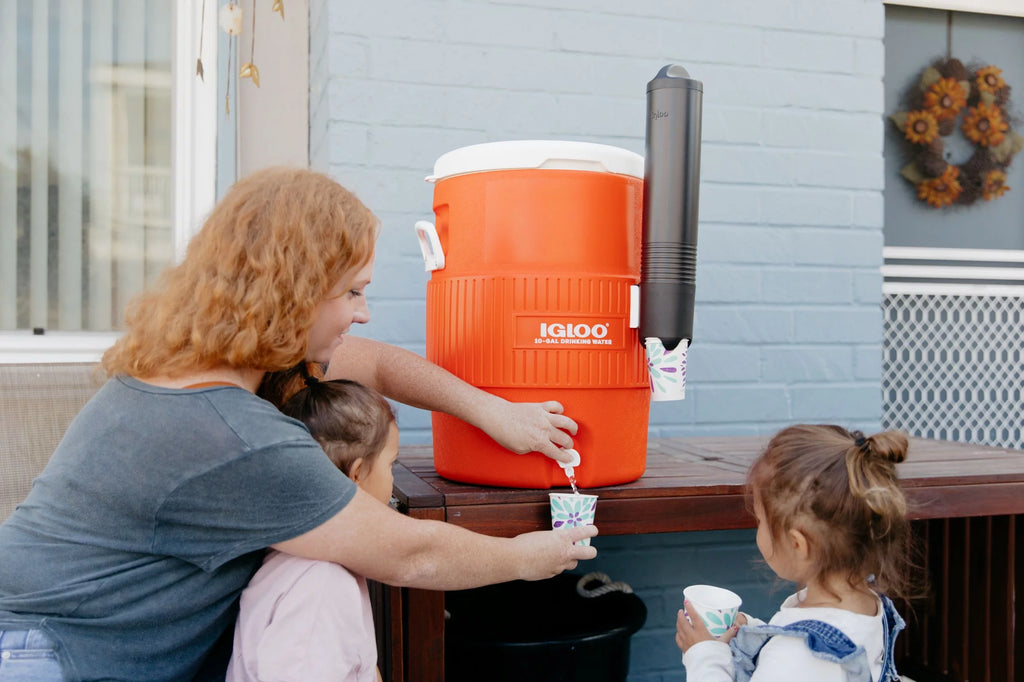 Orange 10-Gallon Water Jug with Cup Dispenser Q274