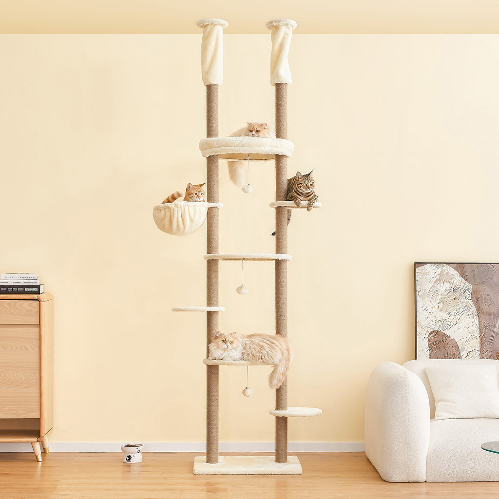Beige Adjustable Height Cat Tree with Hammock E72010