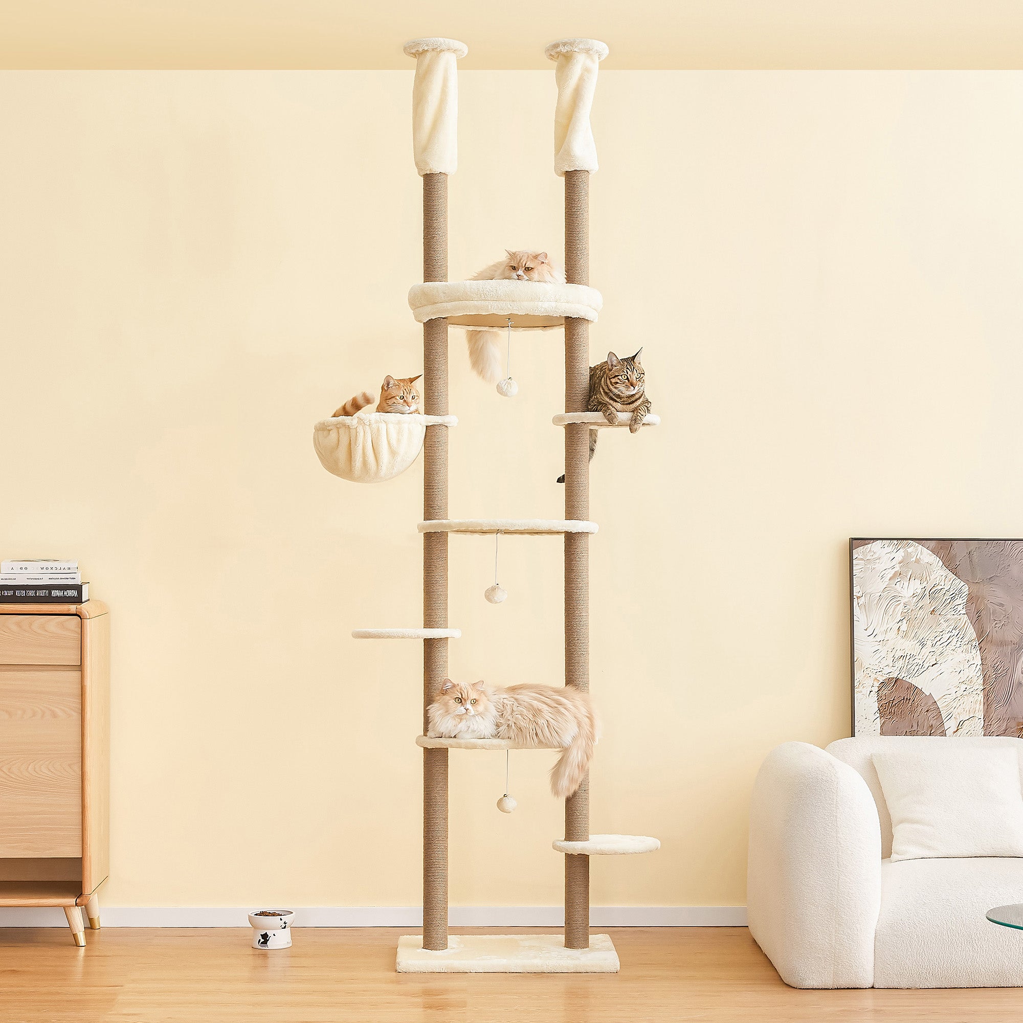 Beige Adjustable Height Cat Tree with Hammock E72010