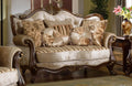 French Beige Chenille Carved Wood Loveseat U71600