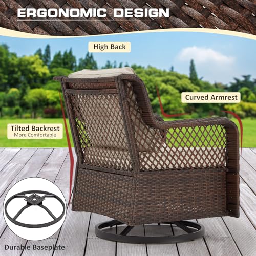 6 Pieces Swivel Rocking Chairs Patio Furniture Set Wicker Outdoor Conversations Sets with Table and Ottomans (Beige) N963261
