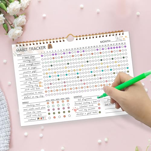12 Months Undated Daily Goal and Habit Tracker Journal Planner with Spiral Binding, 11.7"x8.5" O1283