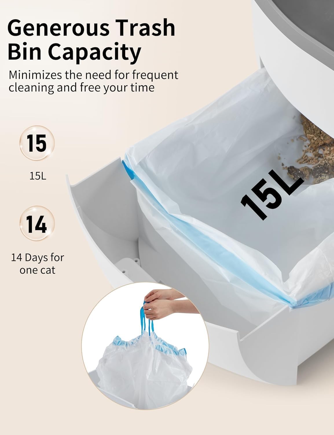 70L Self Cleaning Cat Litter Box with 15L Waste Drawer N8860