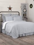 Blue Ticking Stripe Queen Quilt Coverlet U8418
