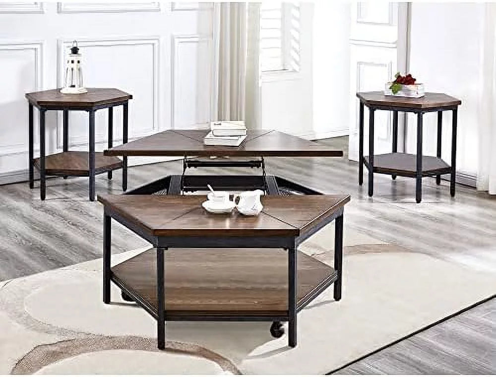 Mocha Hexagonal Iron End Table Z803