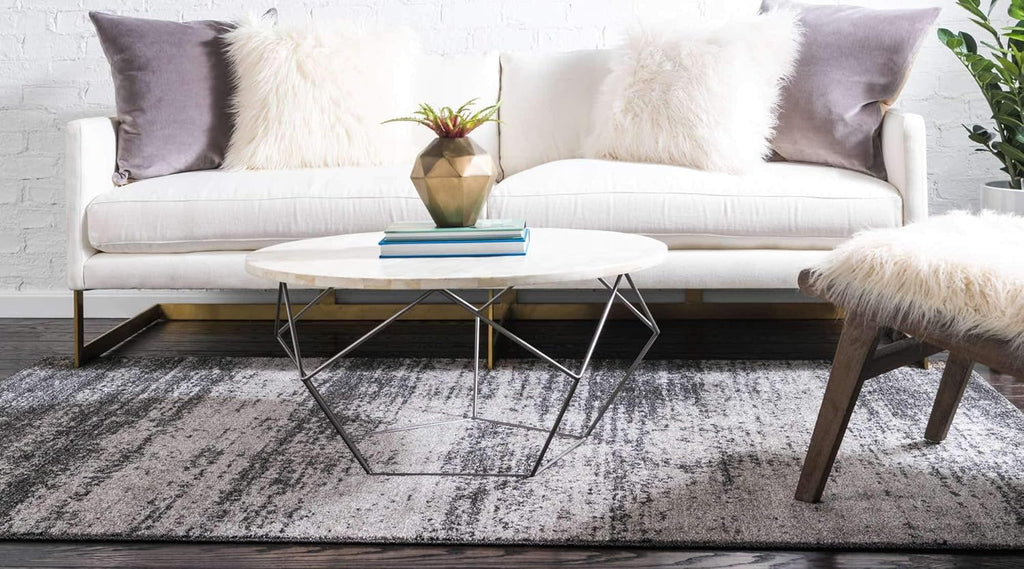 Dark Gray / Ivory 6' 1" x 9' Rectangle Area Rug R465799