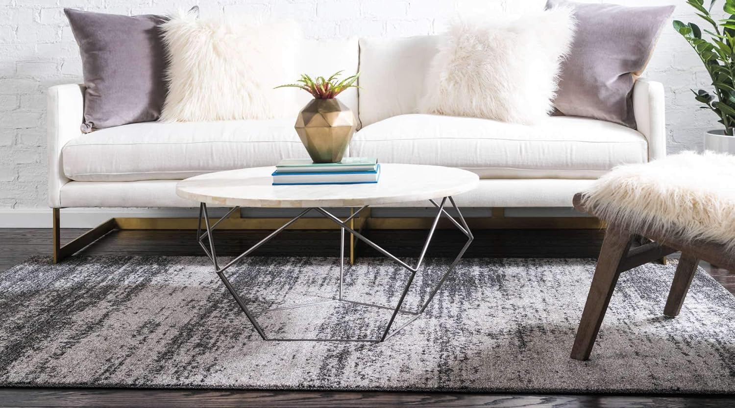 Dark Gray / Ivory 6' 1" x 9' Rectangle Area Rug R465799