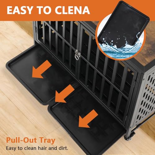 42 inch Black Heavy Duty Dog Crate Furniture D257264