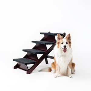 Wooden Pet Stairs Foldable Stairs & Ramp Portable Dog Ladder (Brown) P45155