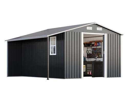 Dark Grey/White Metal Storage Shed with Sliding Doors F3841