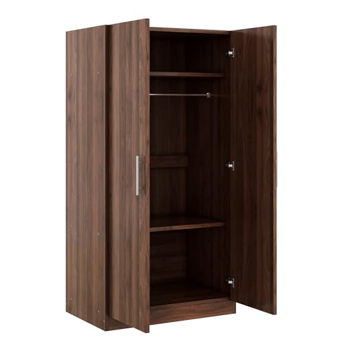 Brown Wooden Armoire Closet with 3-Shelves and Hanging Rail E95471