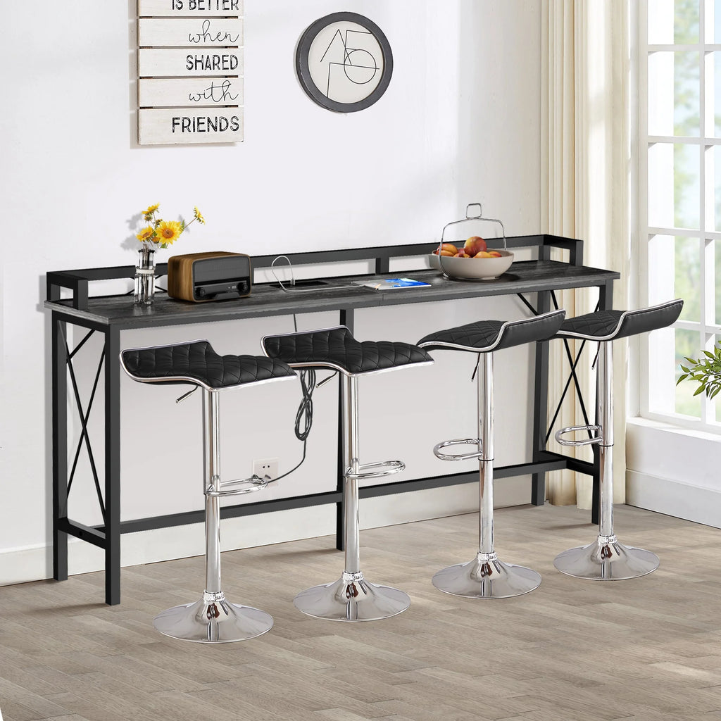 Black 5-Piece Console Table and Stool Set with 4 Adjustable Swivel Chairs Q88340