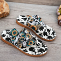 Women's Printed Bow-Detail Open-Toe Flat Slides